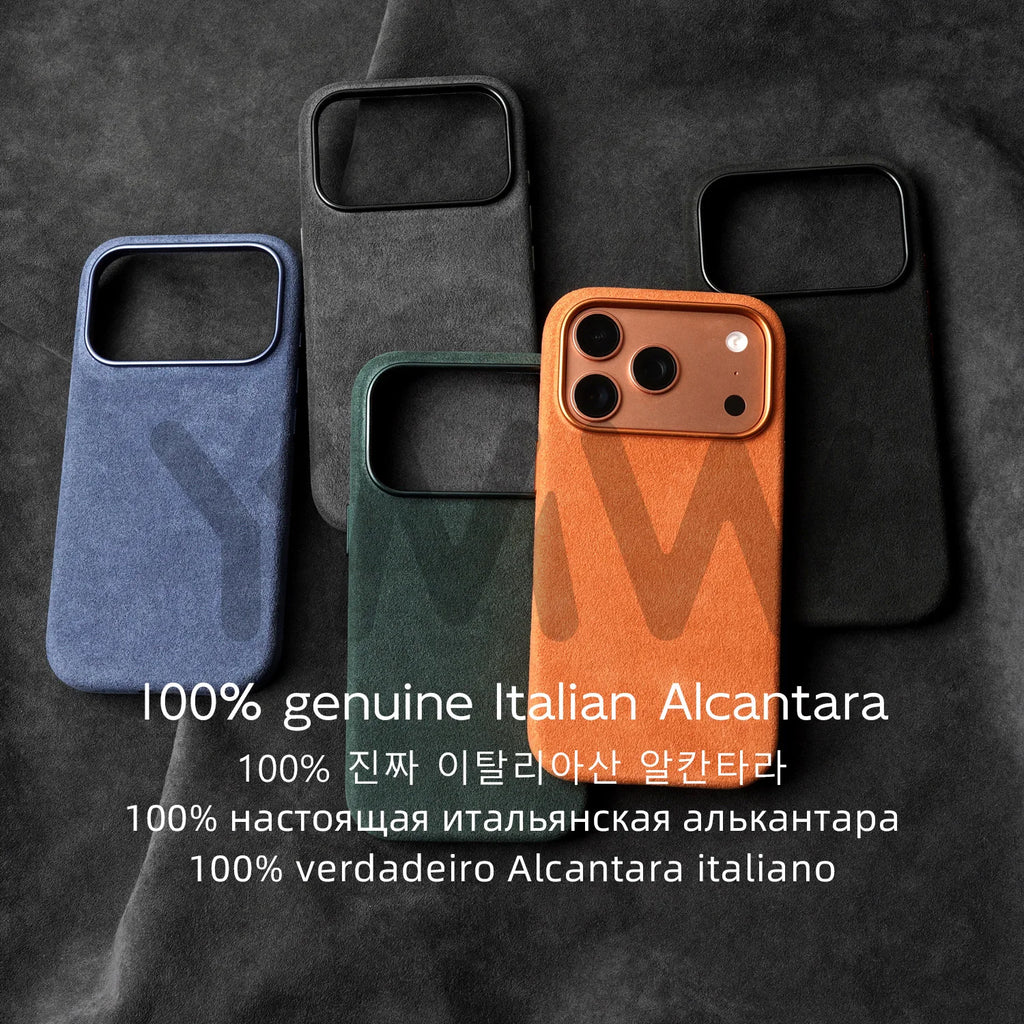 Magnetic ALCANTARA Case for iPhone 17 16 Pro Max 15 14 Luxury Suede Leather Supercar Phone Cases Camera Button Cover