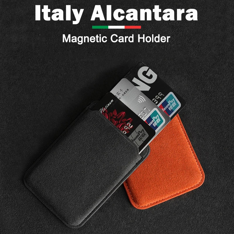 Real ALCANTARA Magnetic Card Holder For iPhone 17 16 15 Pro Max With Magsafe Alcantara Wallet Case Orange/Blue Leather Bag