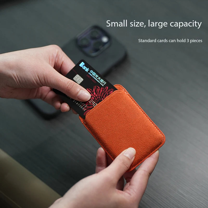 Real ALCANTARA Magnetic Card Holder For iPhone 17 16 15 Pro Max With Magsafe Alcantara Wallet Case Orange/Blue Leather Bag