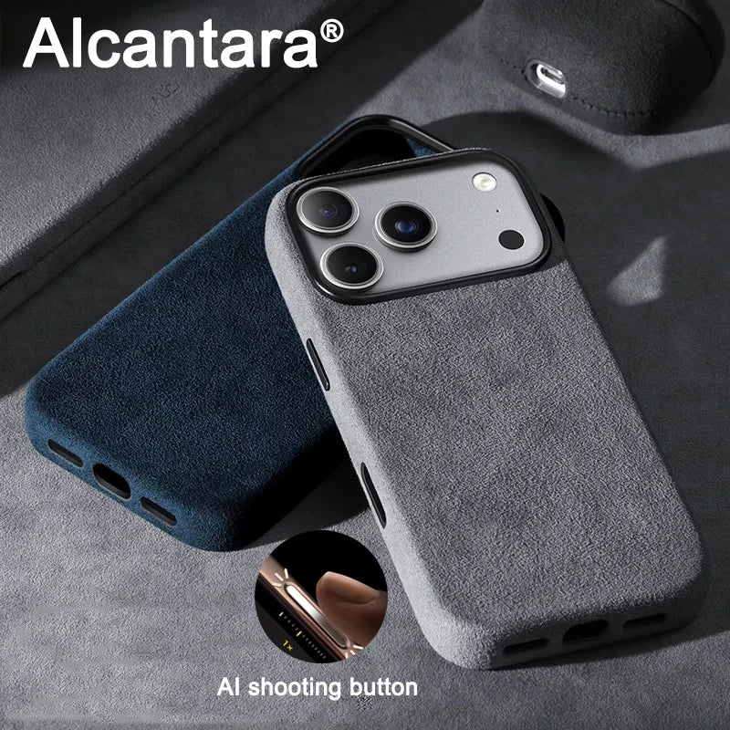 Alcantara Case for iPhone 17 Pro Max Luxury MagSafe Cover with Camera Shooting Button Magnetic Cases for iPhone17 Pro Max
