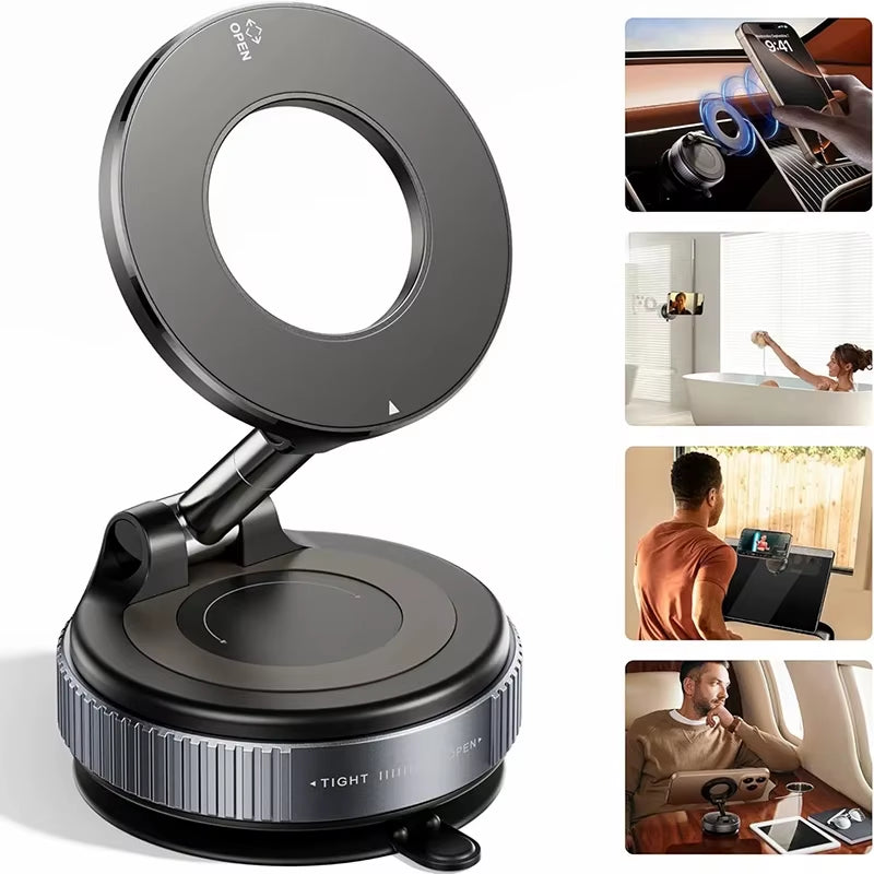 Car Phone Magnetic Stand Mechanical Vacuum Suction Cup Rotate 360° Magnetic Adsorption Bracket Navigation Universal Holder